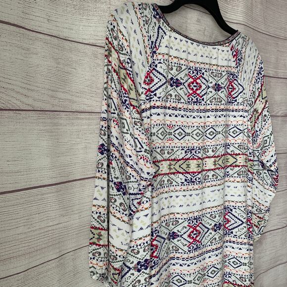 Skies are Blue Multi-colored Geometric Tunic Shift Dress Embroidered Boho Size M - Picture 14 of 15